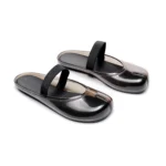 Black PVC Mary Jane jelly mules with split toe and open back